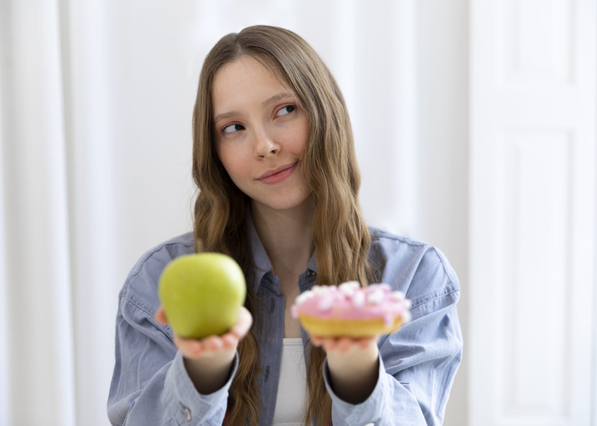 woman with doughnut apple scaled